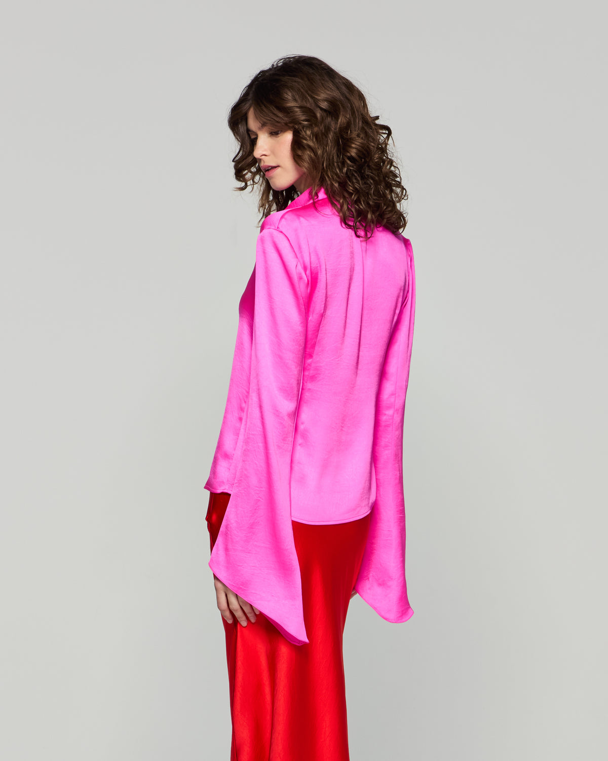 Flared Sleeve Shirt - Bright Pink