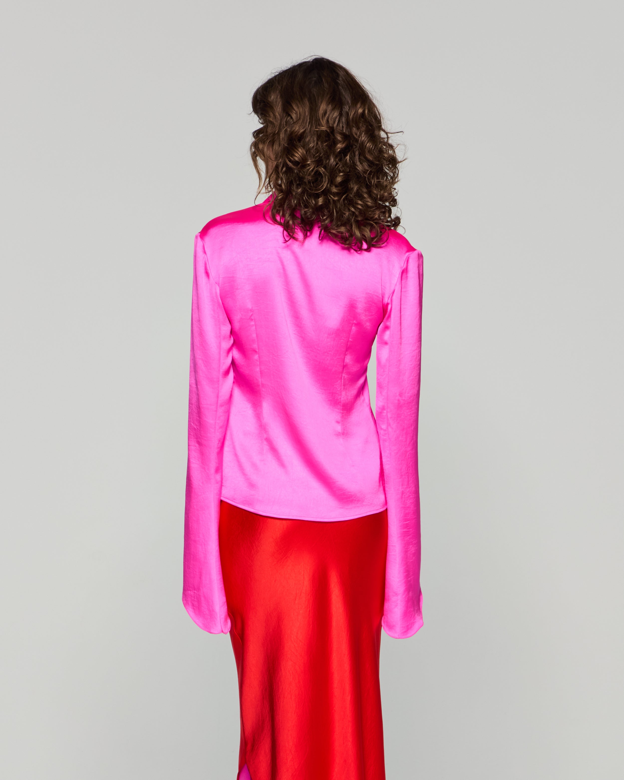 Flared Sleeve Shirt - Bright Pink