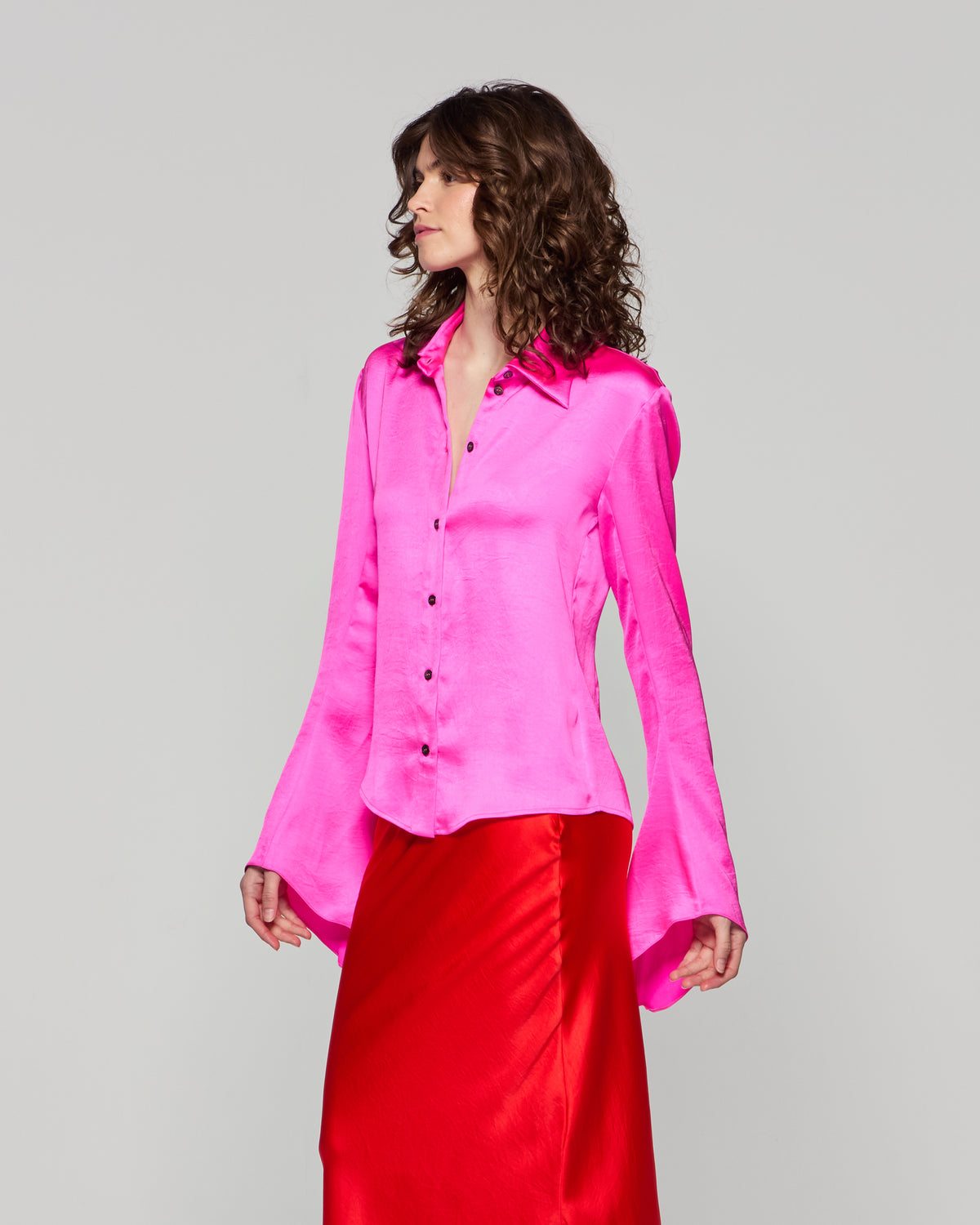 Flared Sleeve Shirt - Bright Pink