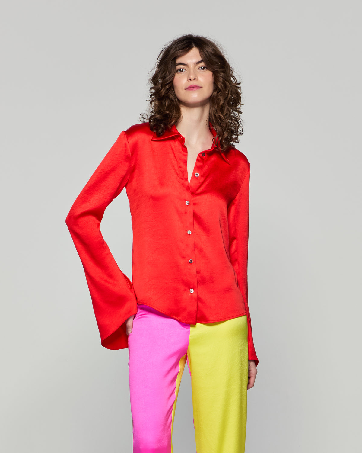 Flared Sleeve Shirt - Bright Red