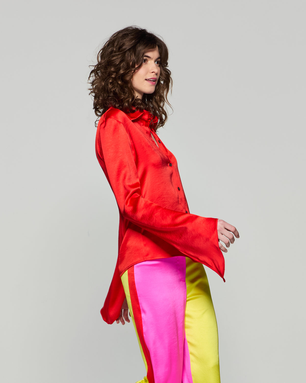 Flared Sleeve Shirt - Bright Red