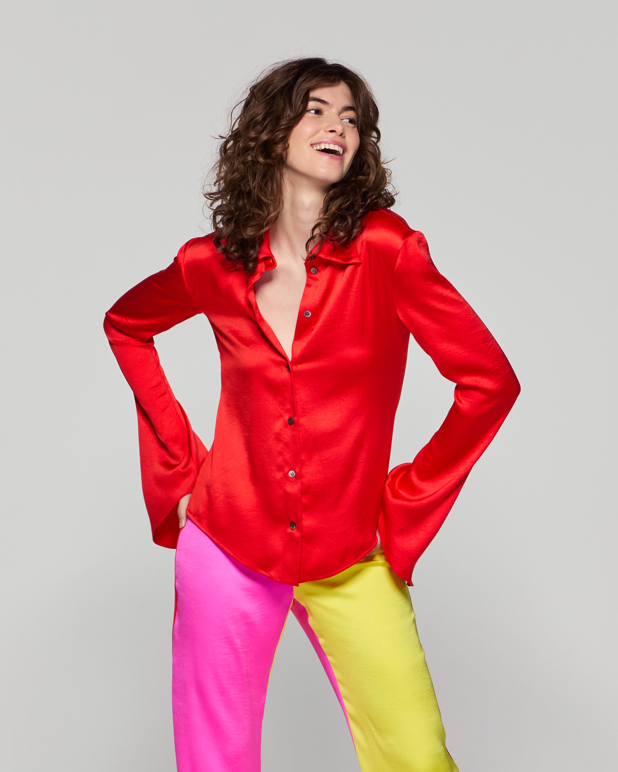 Flared Sleeve Shirt - Bright Red