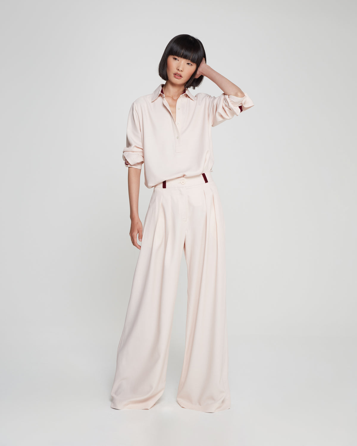 Relaxed Wide Leg Trouser - Pale Pink