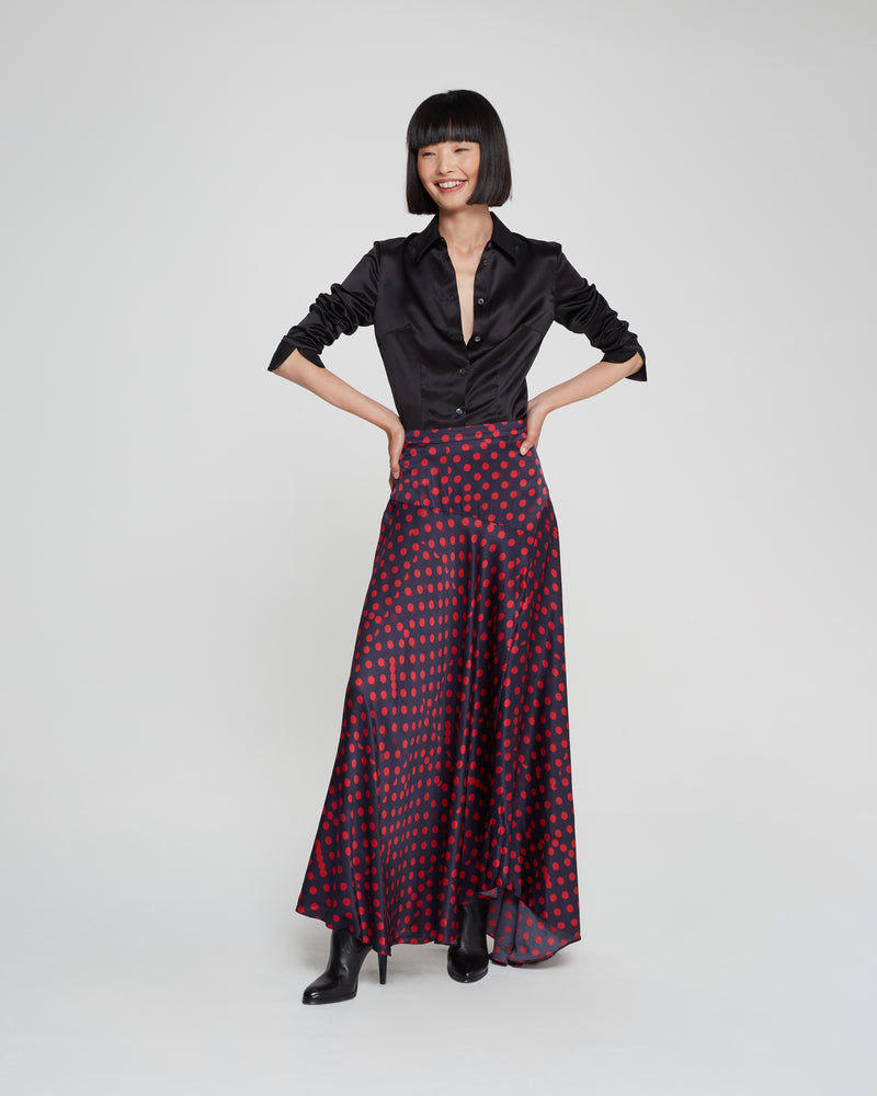Graphic Polka Dot Asymmetric Maxi Skirt - Navy/Red picture #3