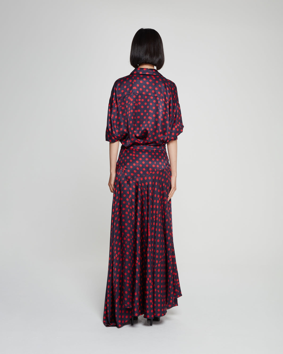 Graphic Polka Dot Asymmetric Maxi Skirt - Navy/Red SERENA BUTE