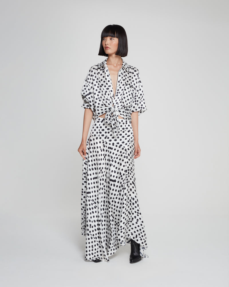 Graphic Polka Dot Asymmetric Maxi Skirt - White/Black picture #4