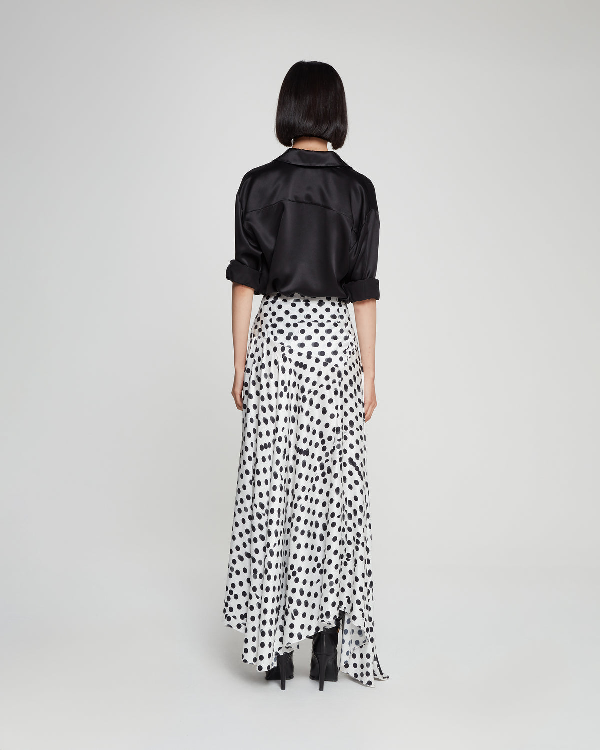Graphic Polka Dot Asymmetric Maxi Skirt - White/Black SERENA BUTE