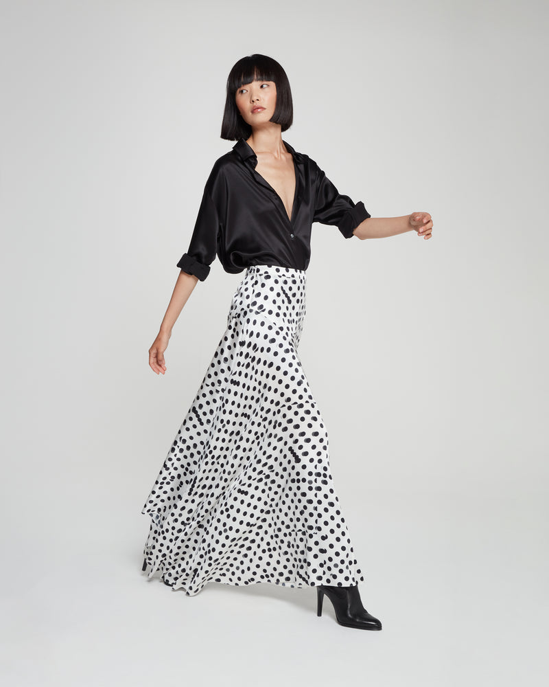 Graphic Polka Dot Asymmetric Maxi Skirt - White/Black picture #3