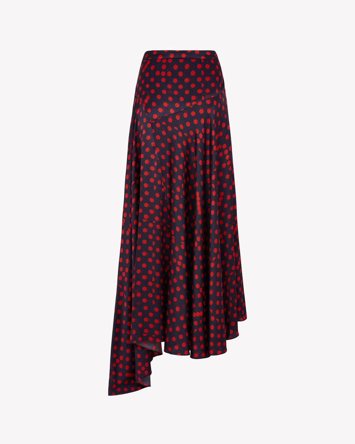 Graphic Polka Dot Asymmetric Maxi Skirt - Navy/Red