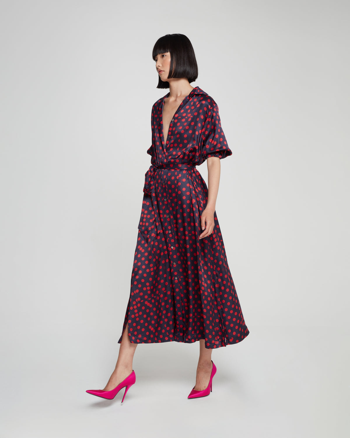 Graphic Polka Dot Shirt Dress - Navy/Red SERENA BUTE