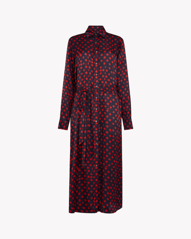 Graphic Polka Dot Shirt Dress - Navy/Red picture #2