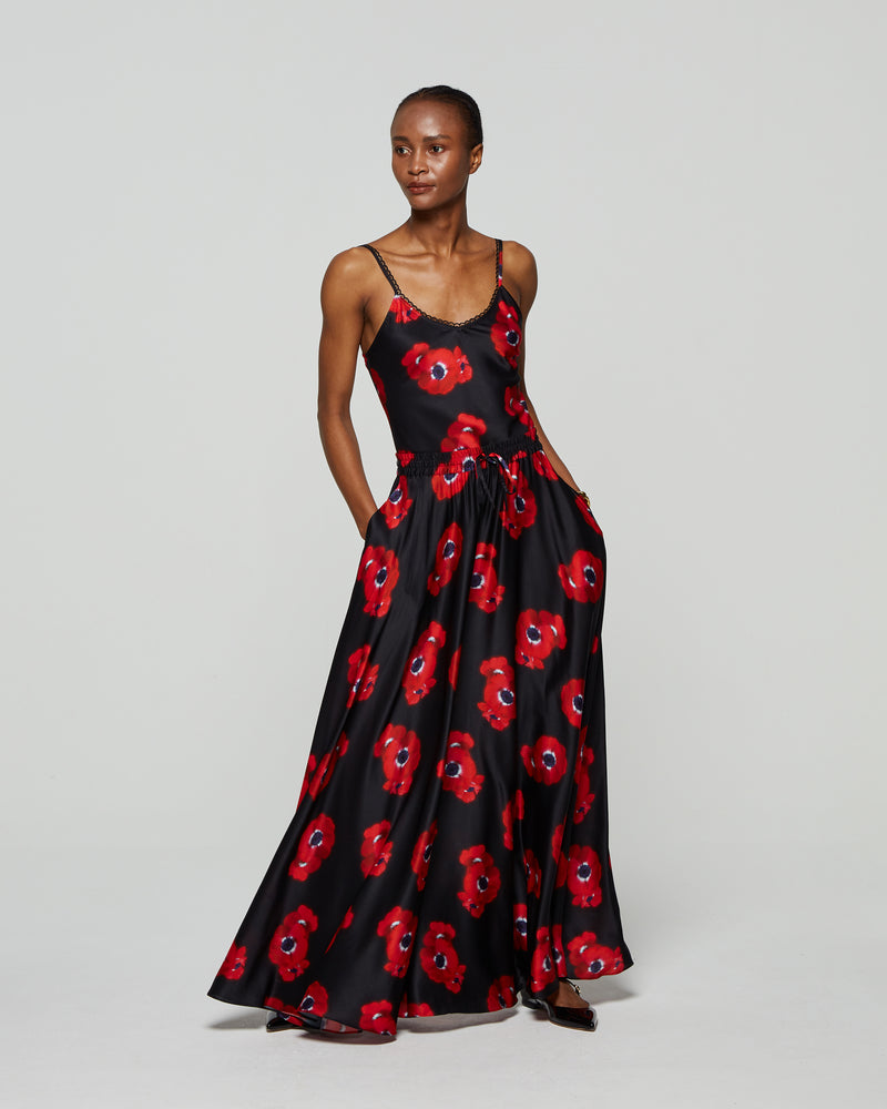Graphic Poppy Full Maxi Skirt - Black/Red picture #1