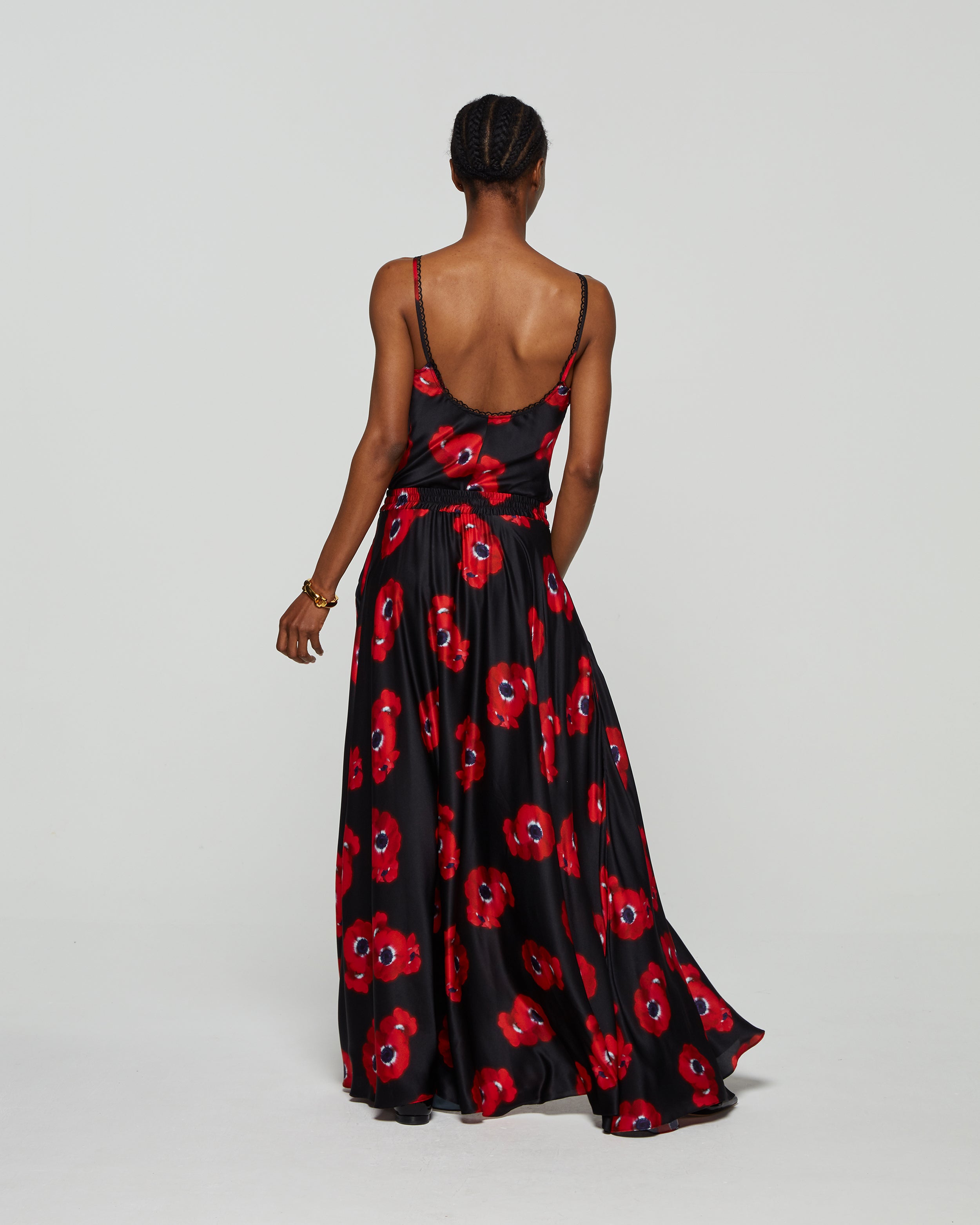 Graphic Poppy Full Maxi Skirt - Black/Red