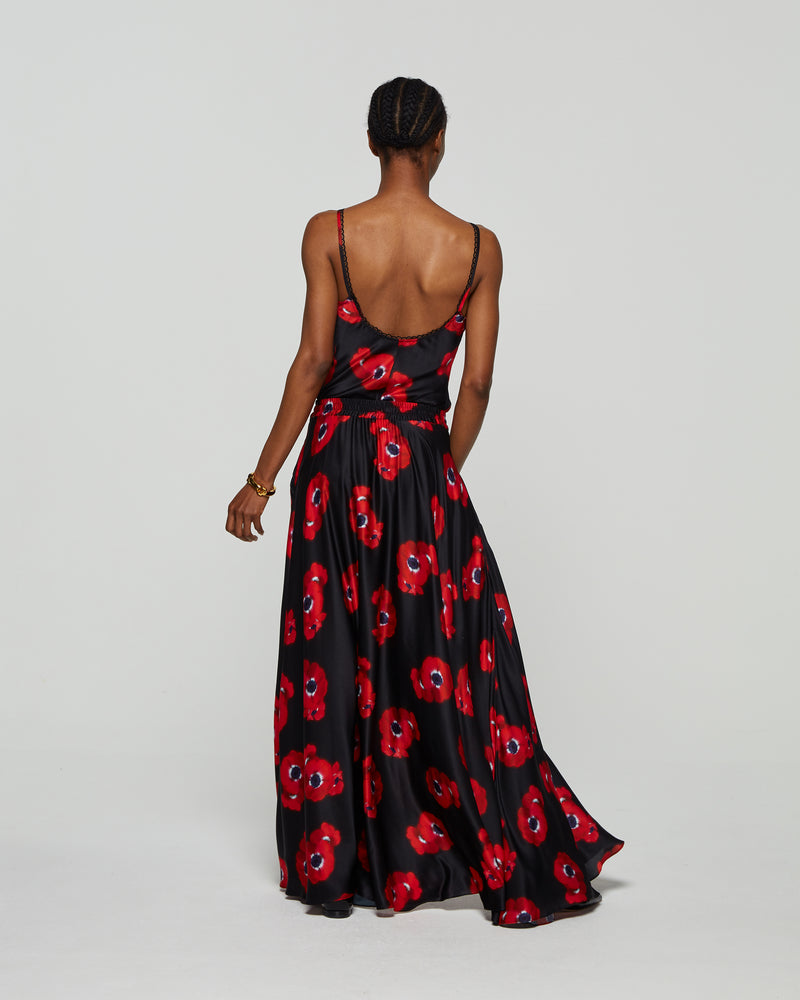 Graphic Poppy Full Maxi Skirt - Black/Red picture #4