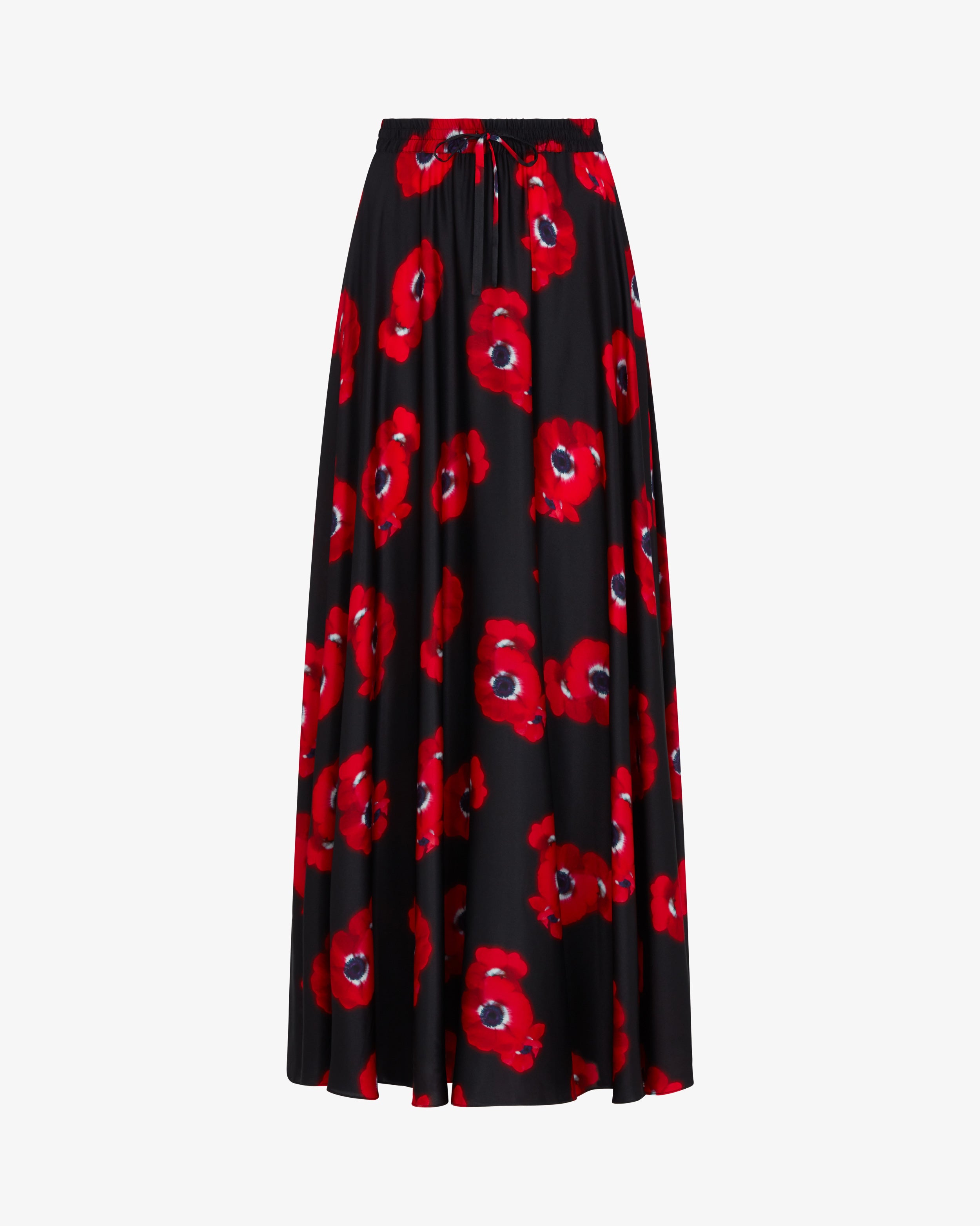 Graphic Poppy Full Maxi Skirt - Black/Red