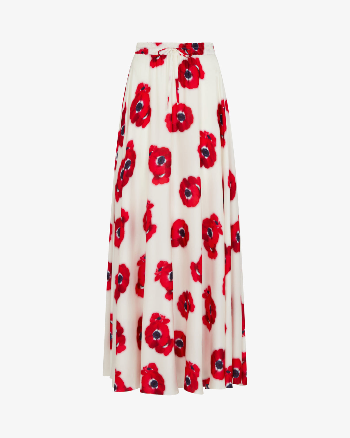 Graphic Poppy Full Maxi Skirt - White/Red
