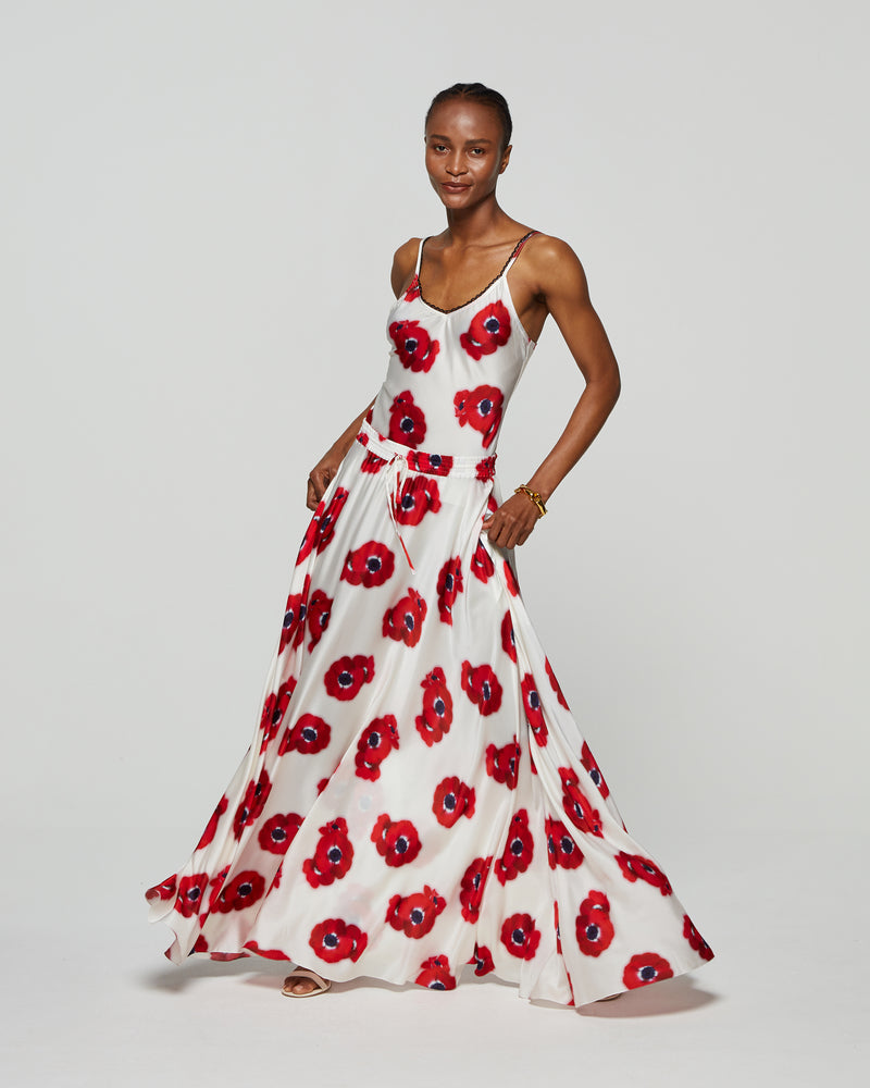 Graphic Poppy Full Maxi Skirt - White/Red picture #1