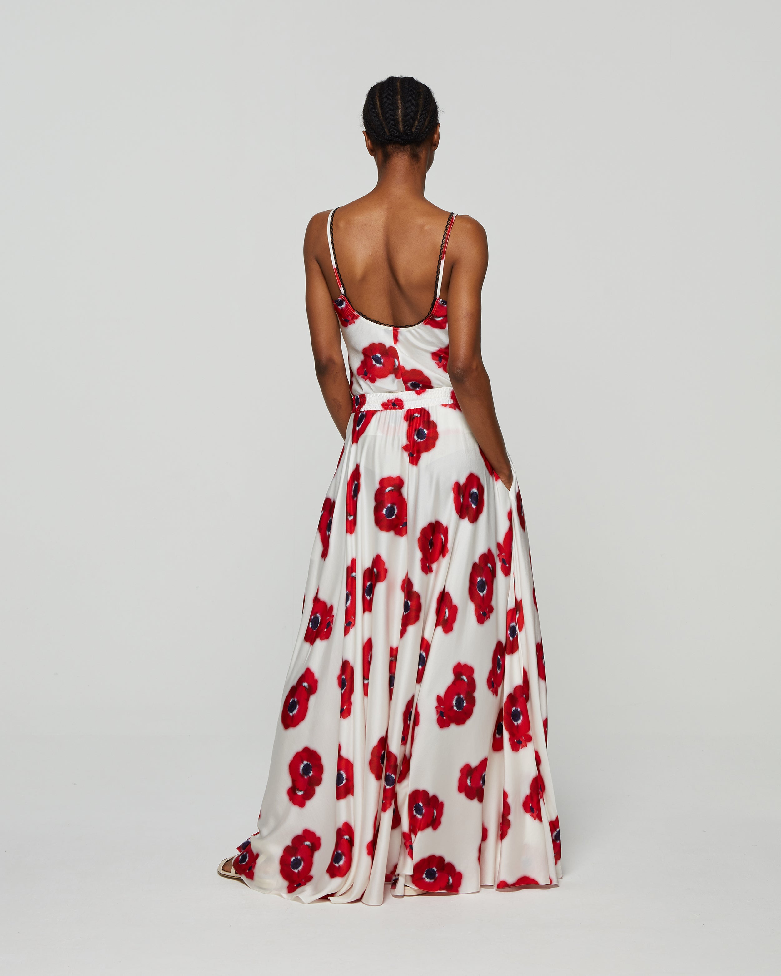 Graphic Poppy Full Maxi Skirt - White/Red