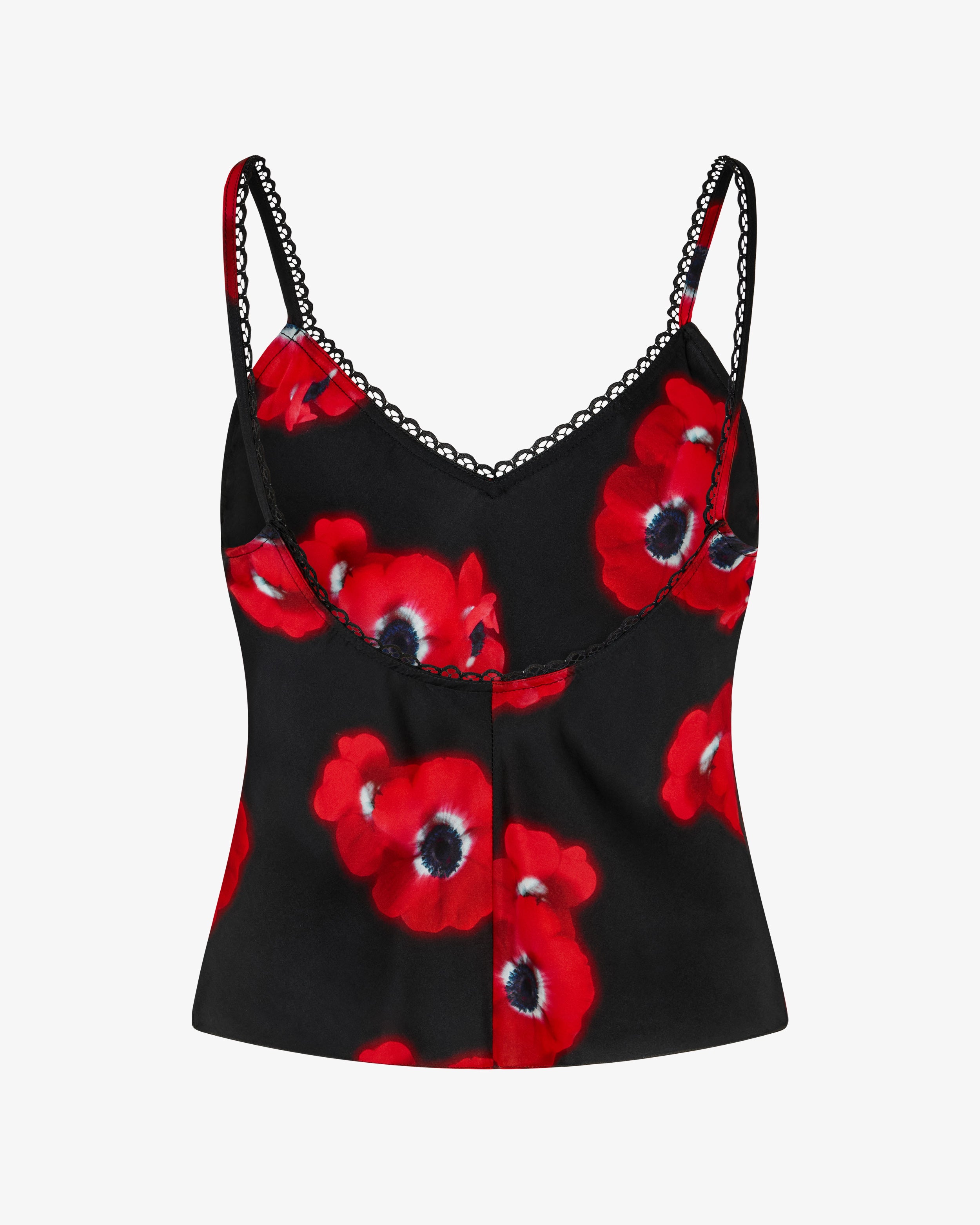 Graphic Poppy Lace-Trim Cami Top - Black/Red