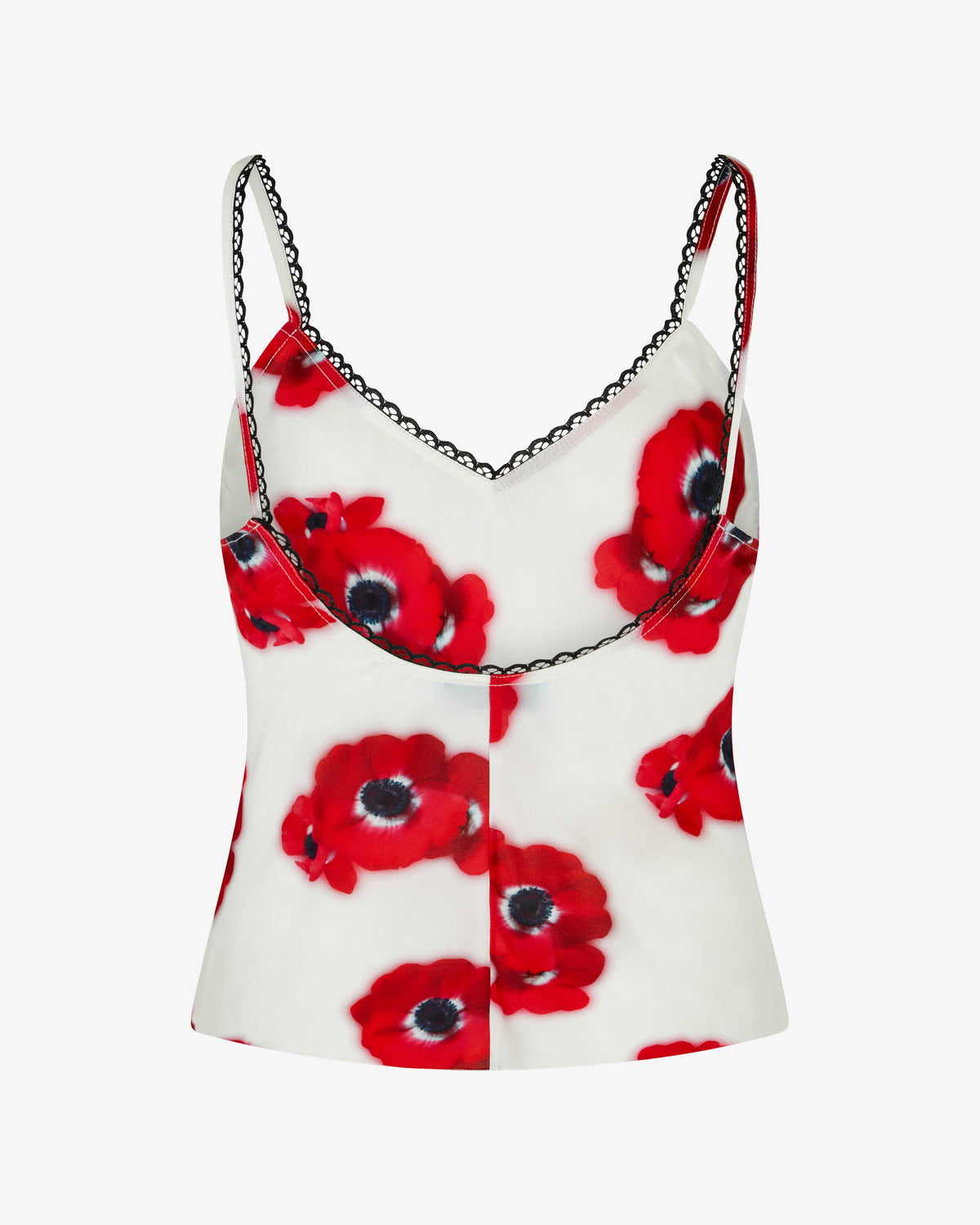 Graphic Poppy Lace-Trim Cami Top - White/Red