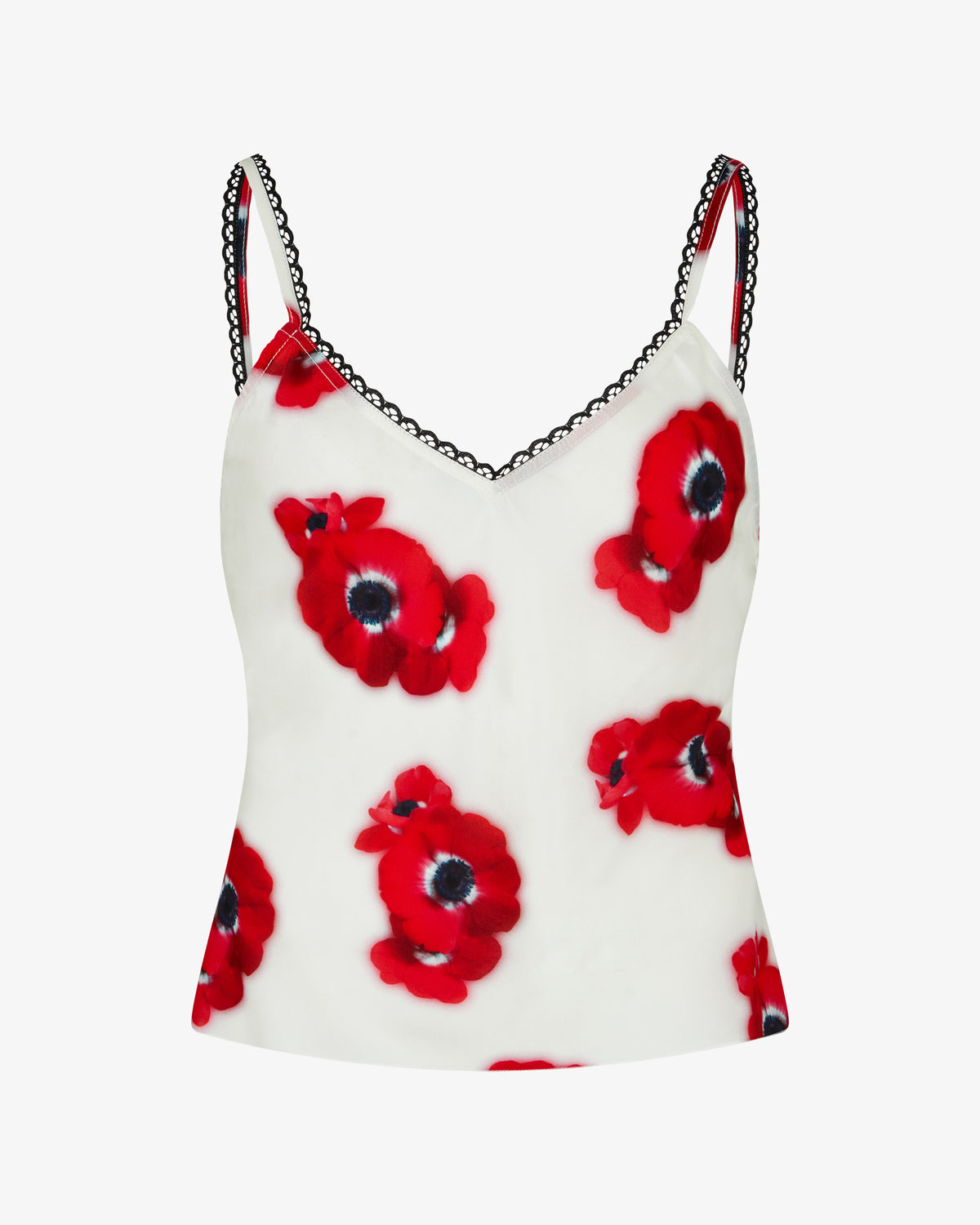 Graphic Poppy Lace-Trim Cami Top - White/Red