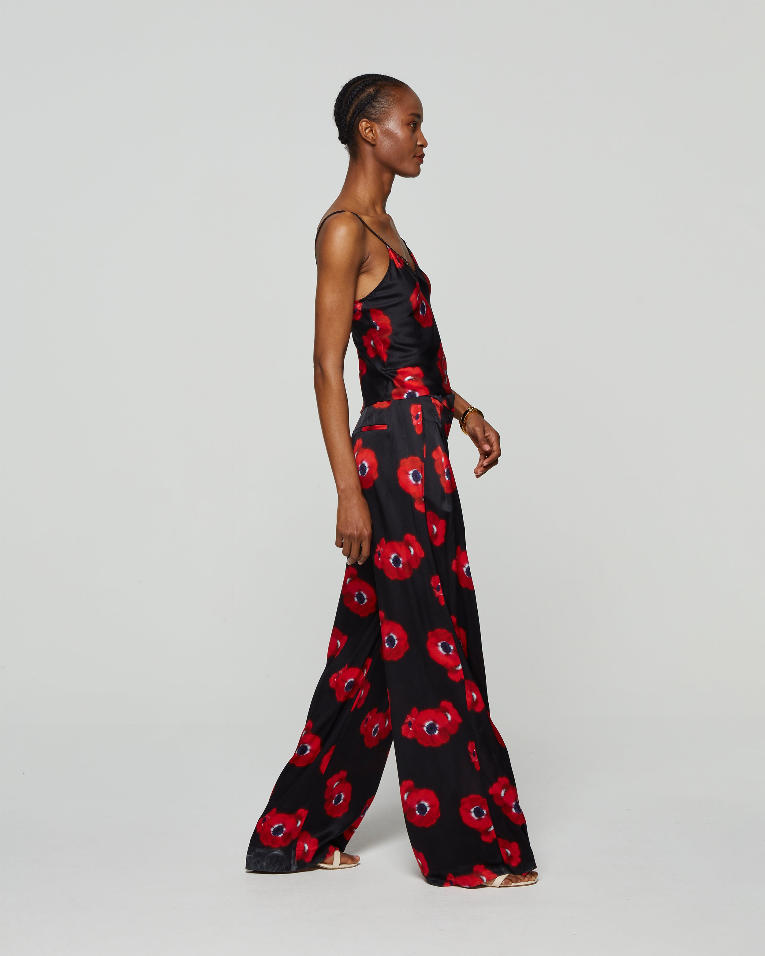 Graphic Poppy Serena Wide Leg Trouser - Black/Red