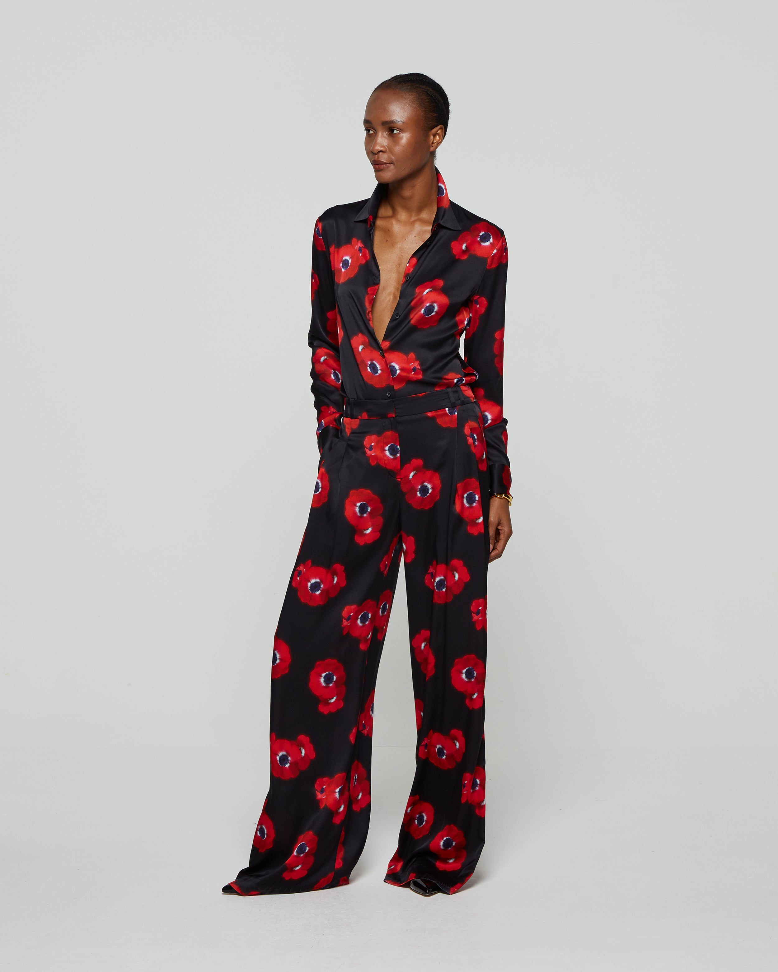 Graphic Poppy Serena Wide Leg Trouser - Black/Red