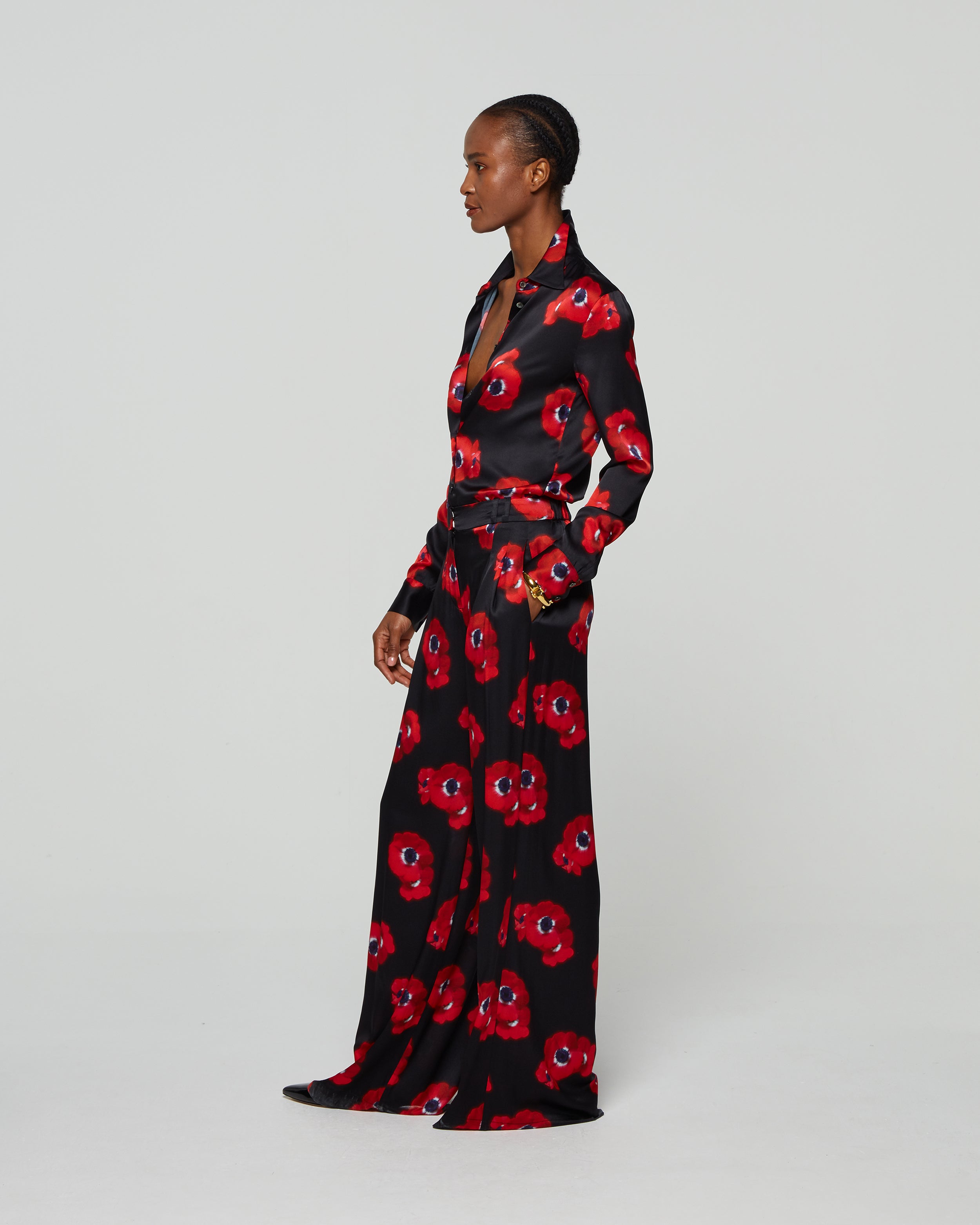 Graphic Poppy Serena Wide Leg Trouser - Black/Red