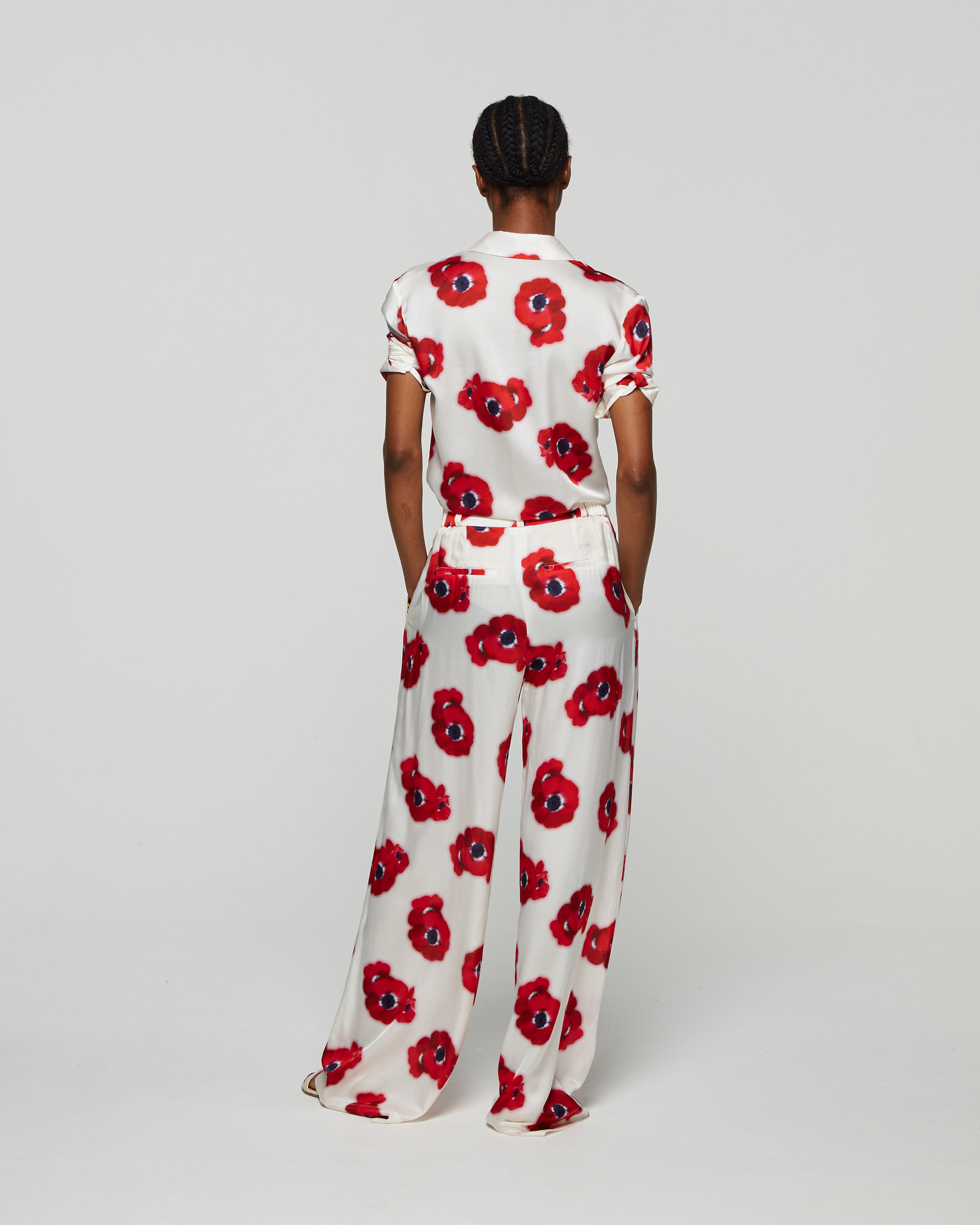 Graphic Poppy Serena Wide Leg Trouser - White/Red