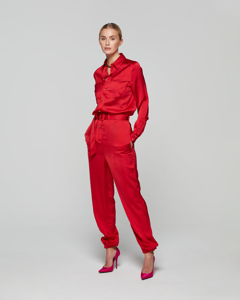 Matte Satin Utility Jumpsuit - Bright Red picture #1