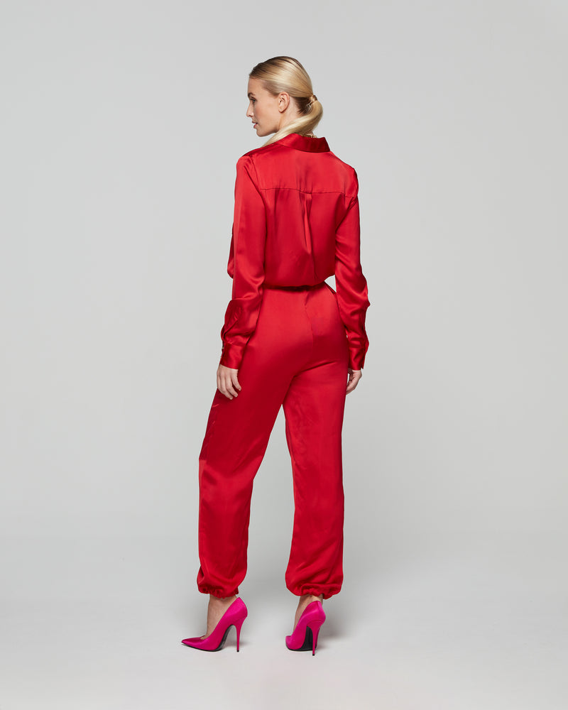 Matte Satin Utility Jumpsuit - Bright Red picture #4