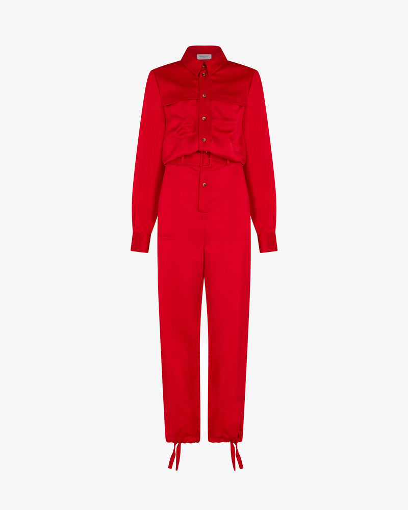 Matte Satin Utility Jumpsuit - Bright Red picture #2