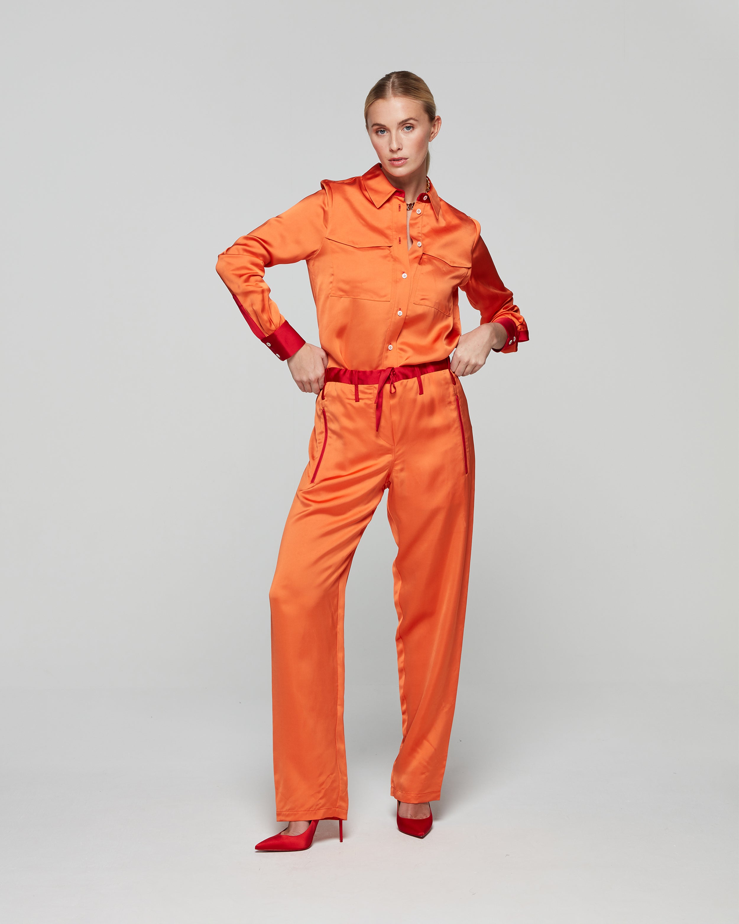 Matte Satin Utility Trouser - Burnt Orange