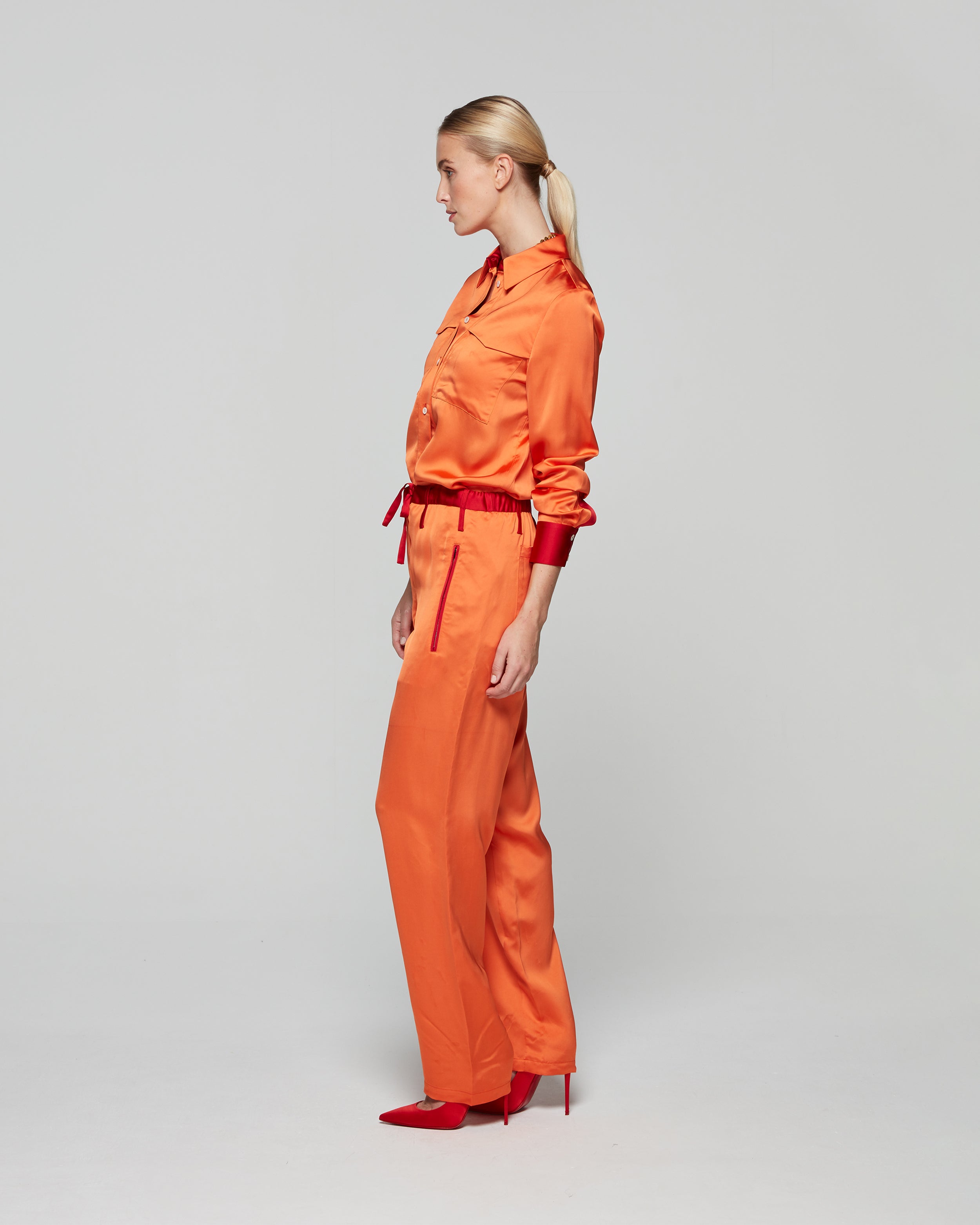 Matte Satin Utility Trouser - Burnt Orange