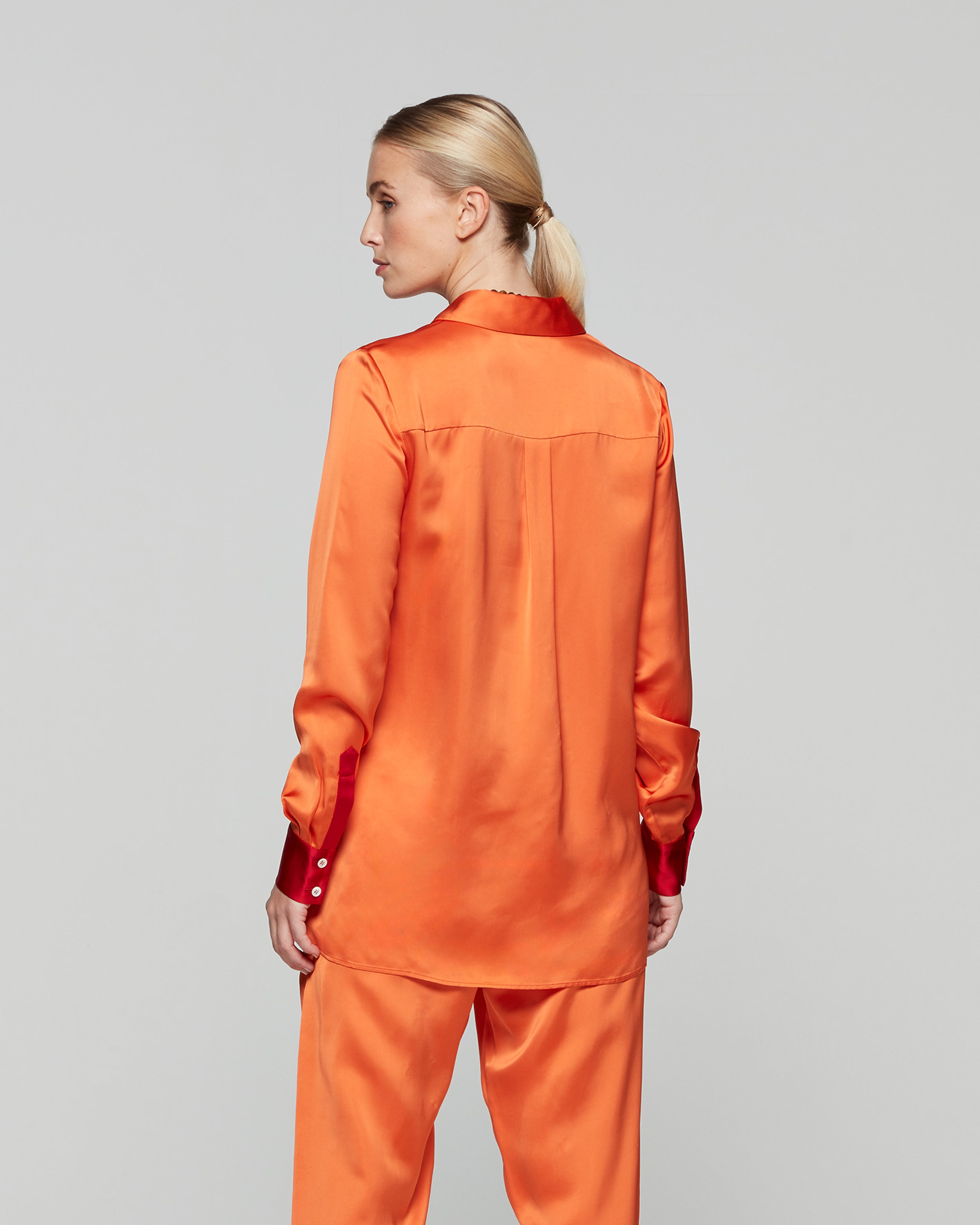 Matte Satin Utility Shirt - Burnt Orange