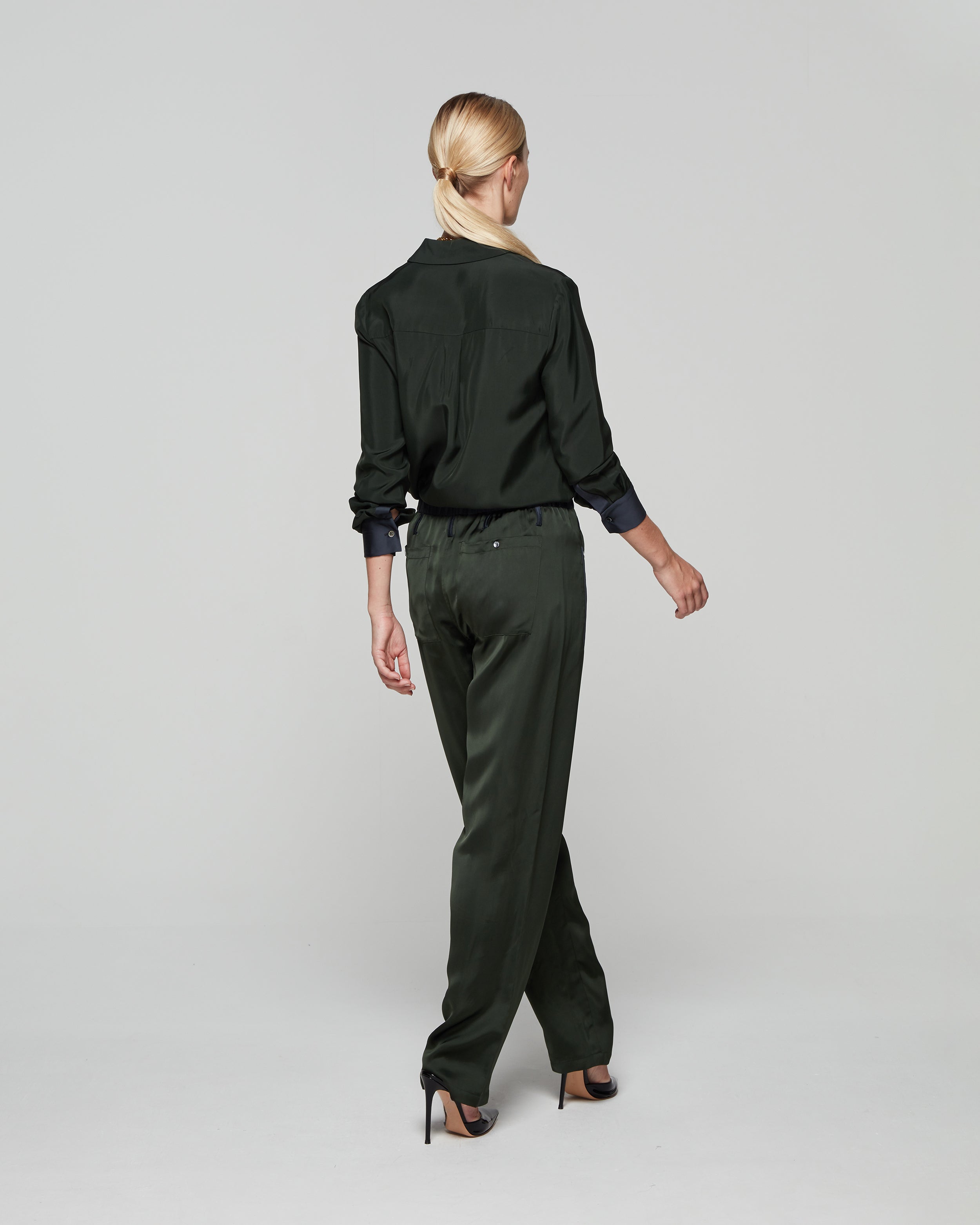 Matte Satin Utility Trouser - Forest Green