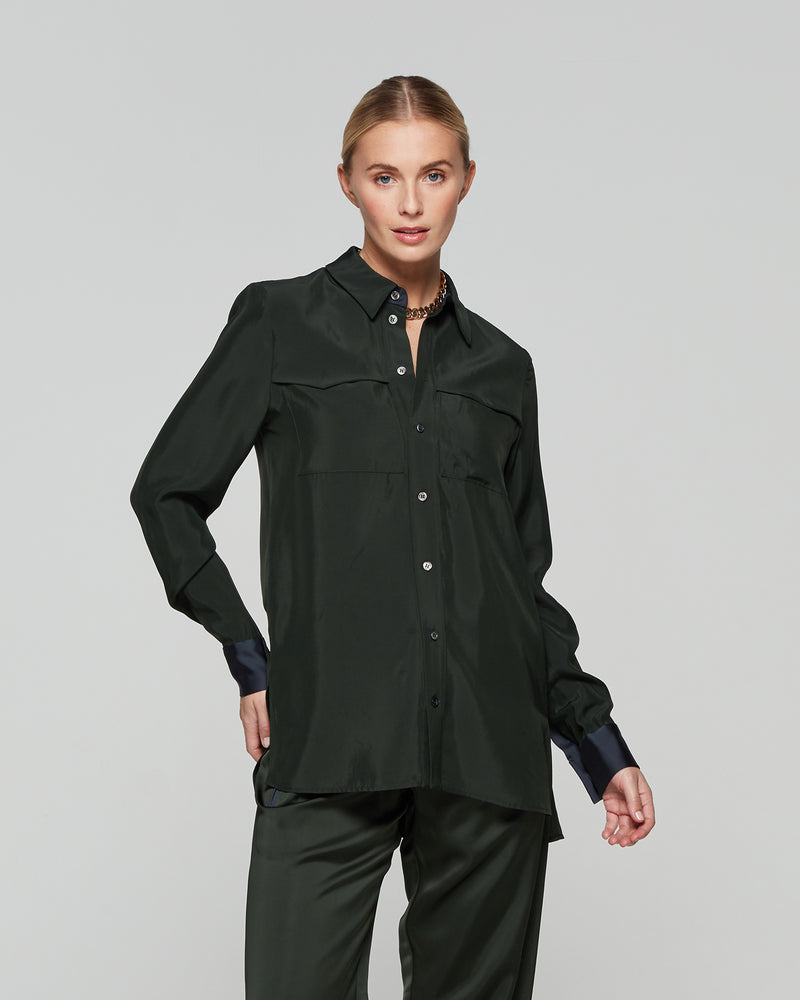 Matte Satin Utility Shirt - Forest Green picture #1