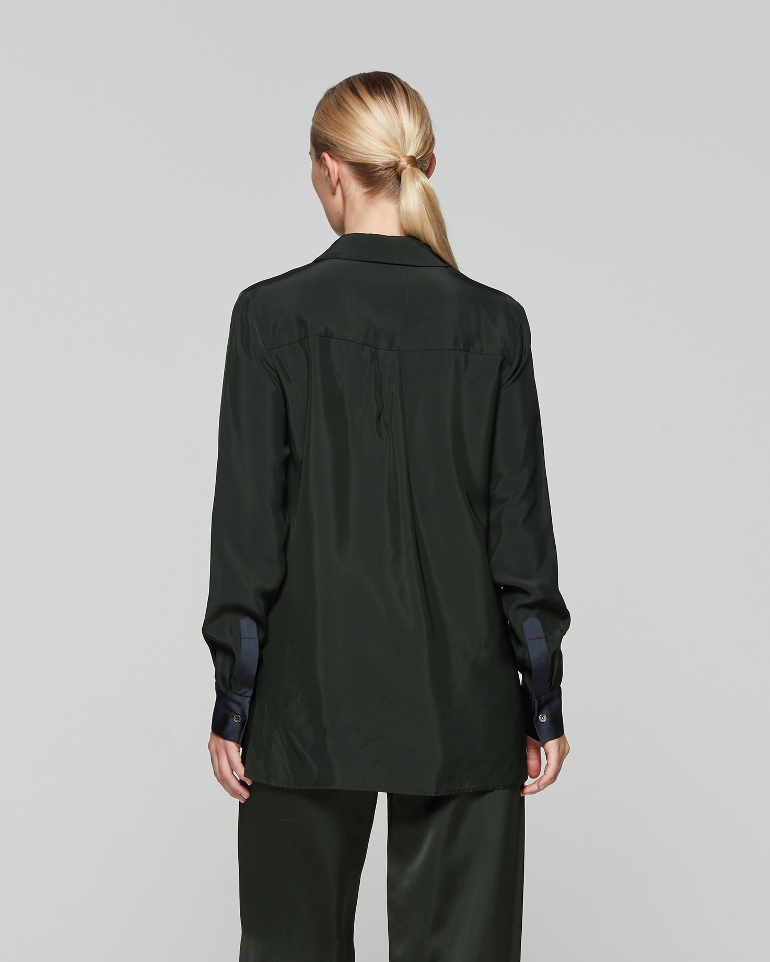 Matte Satin Utility Shirt - Forest Green