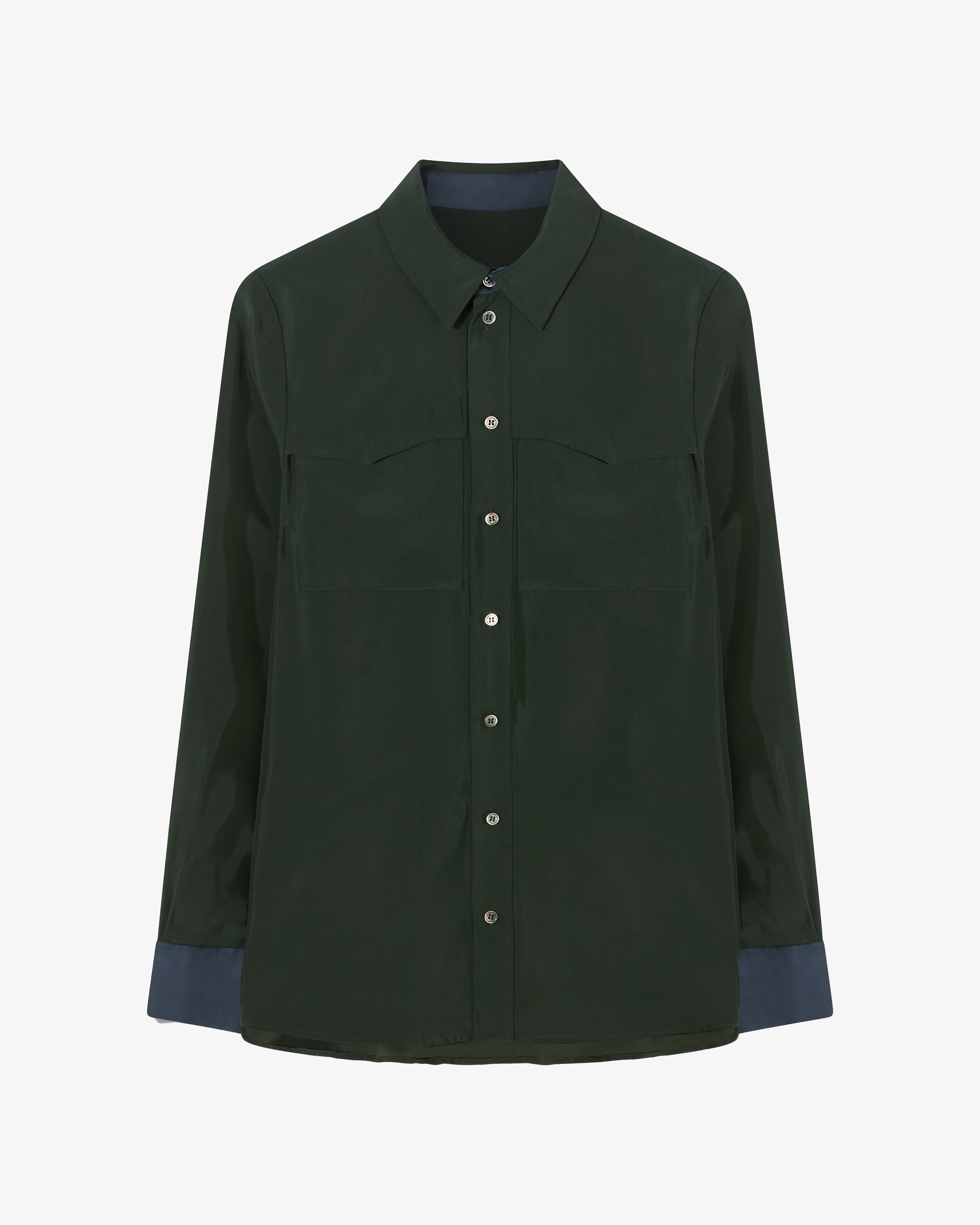 Matte Satin Utility Shirt - Forest Green