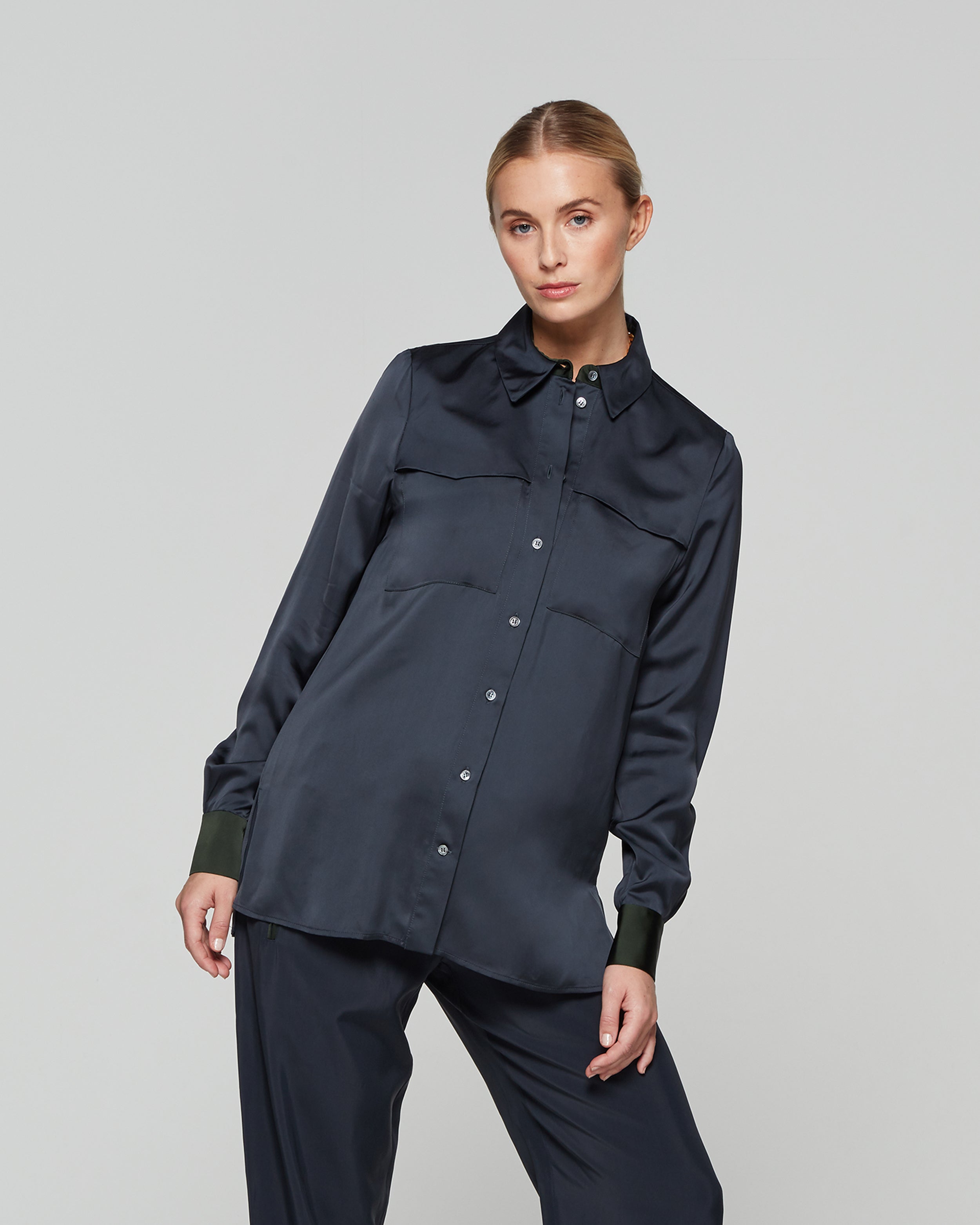 Matte Satin Utility Shirt - Navy Dusk