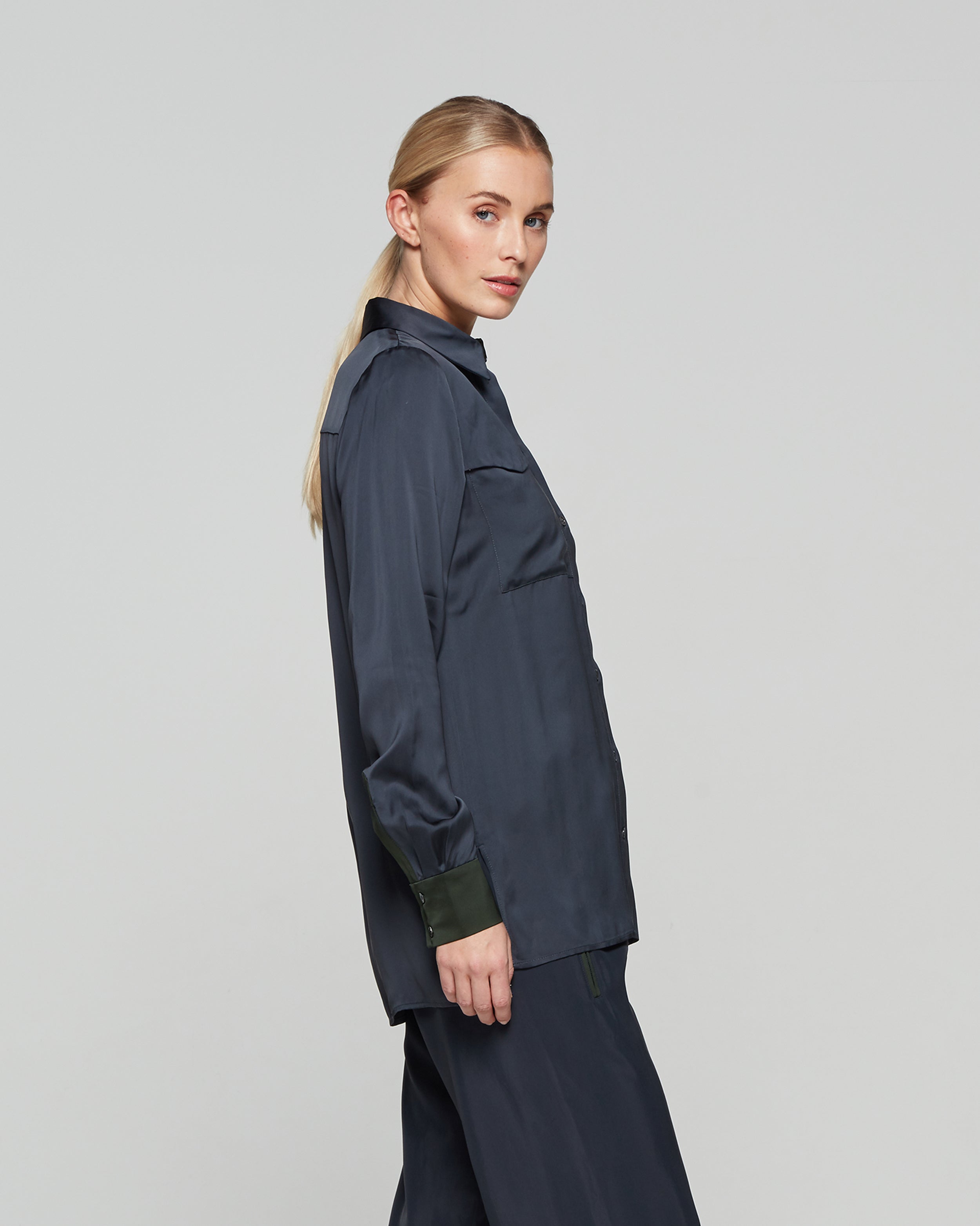 Matte Satin Utility Shirt - Navy Dusk