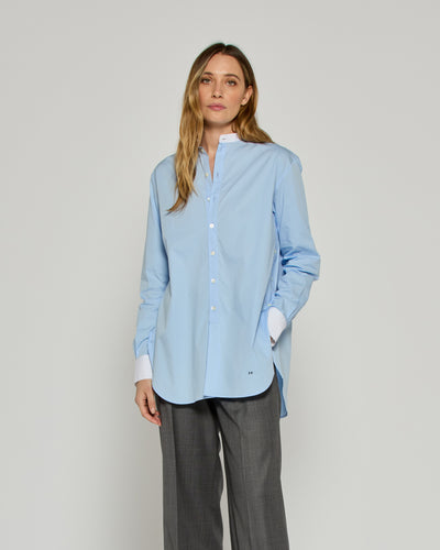 Collarless Shirt with Side Opening - Pale Blue SERENA BUTE