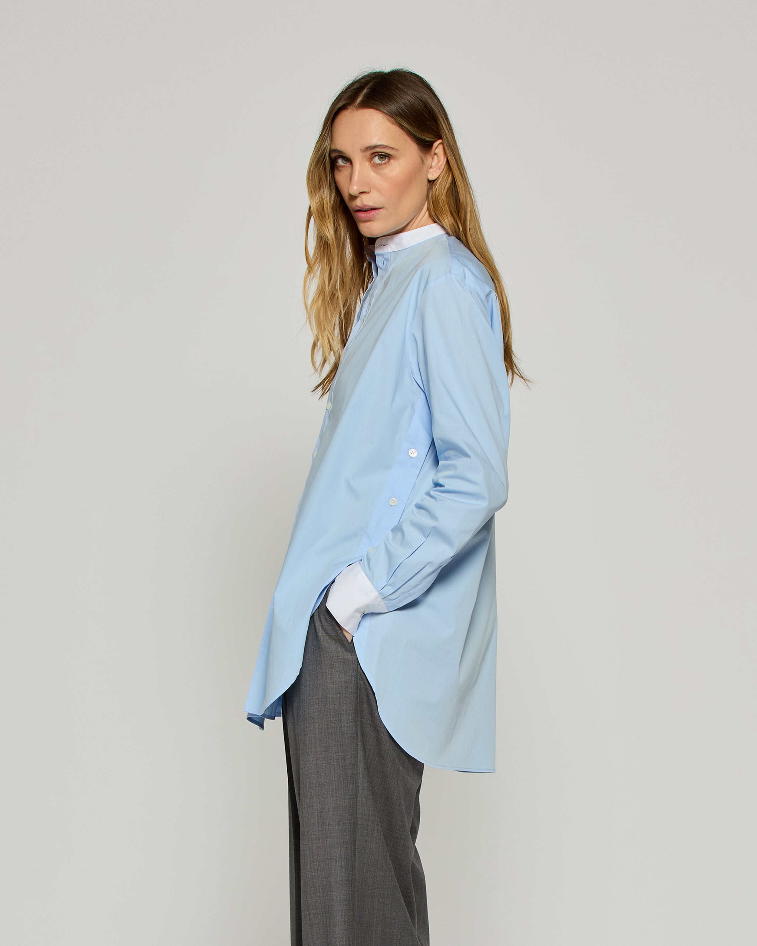 Oversized Shirt with Side Opening - Pale Blue