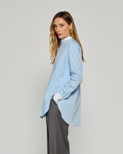 Collarless Shirt with Side Opening - Pale Blue SERENA BUTE