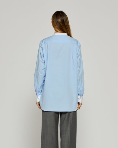 Collarless Shirt with Side Opening - Pale Blue SERENA BUTE