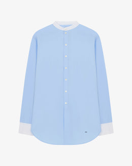 Collarless Shirt with Side Opening - Pale Blue