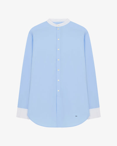 Collarless Shirt with Side Opening - Pale Blue SERENA BUTE