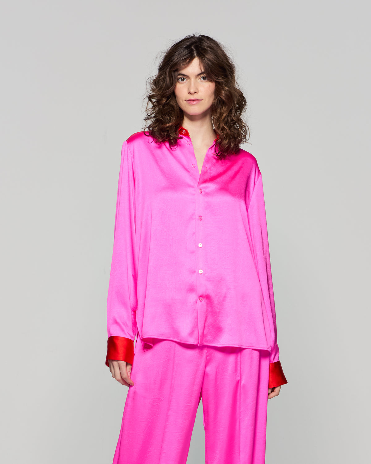 Oversized Colour Block Shirt - Bright Pink/Red