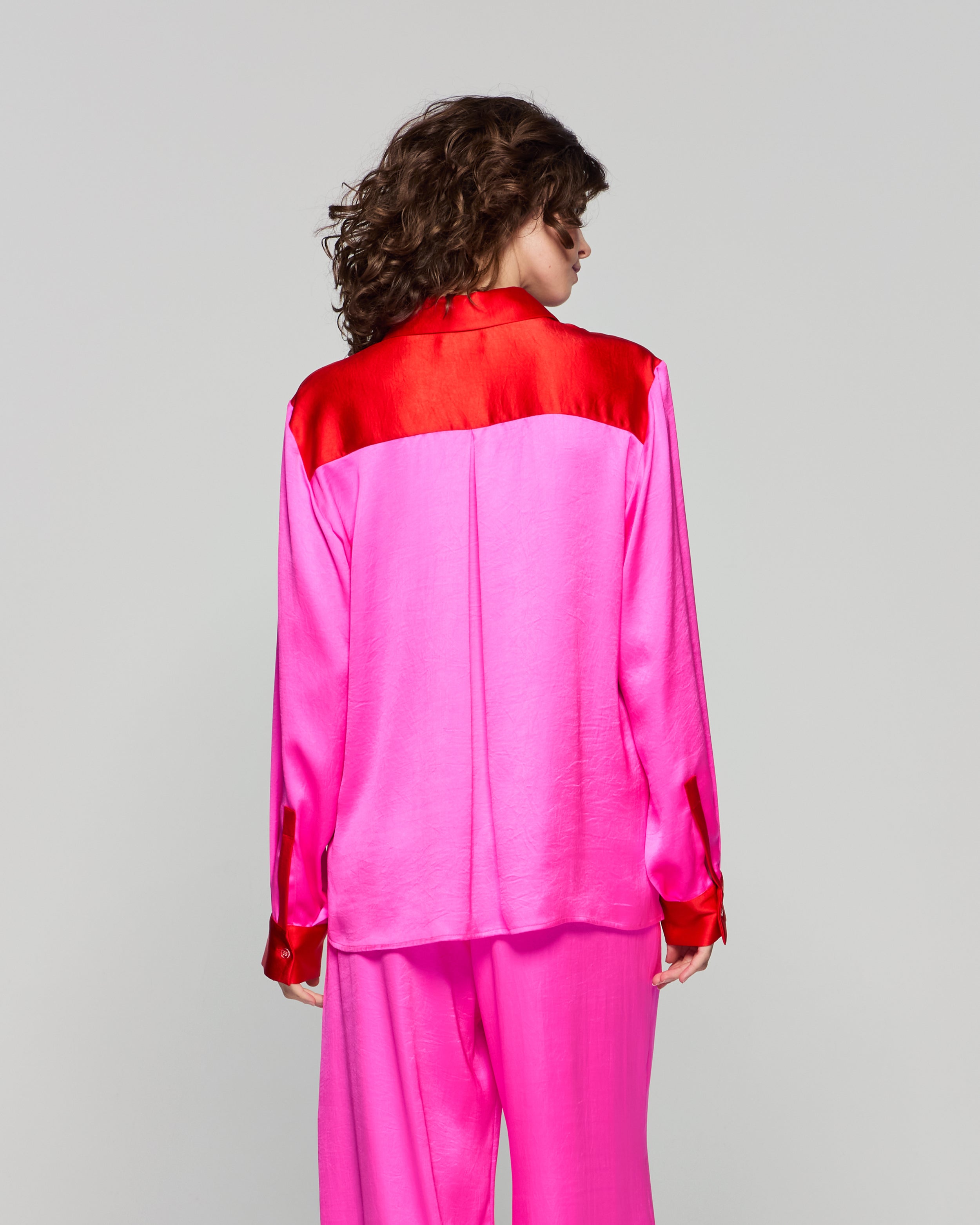 Oversized Colour Block Shirt - Bright Pink/Red