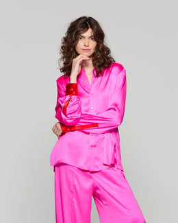 Oversized Colour Block Shirt - Bright Pink/Red